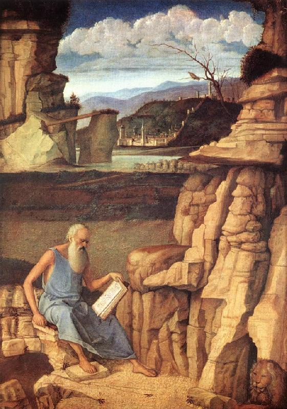 BELLINI, Giovanni St Jerome Reading in the Countryside Sweden oil painting art